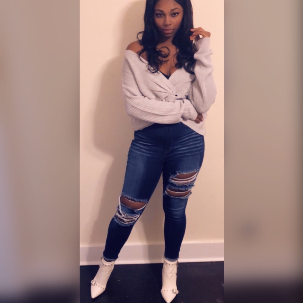 tie knot off the shoulder sweater (3 colors avail)